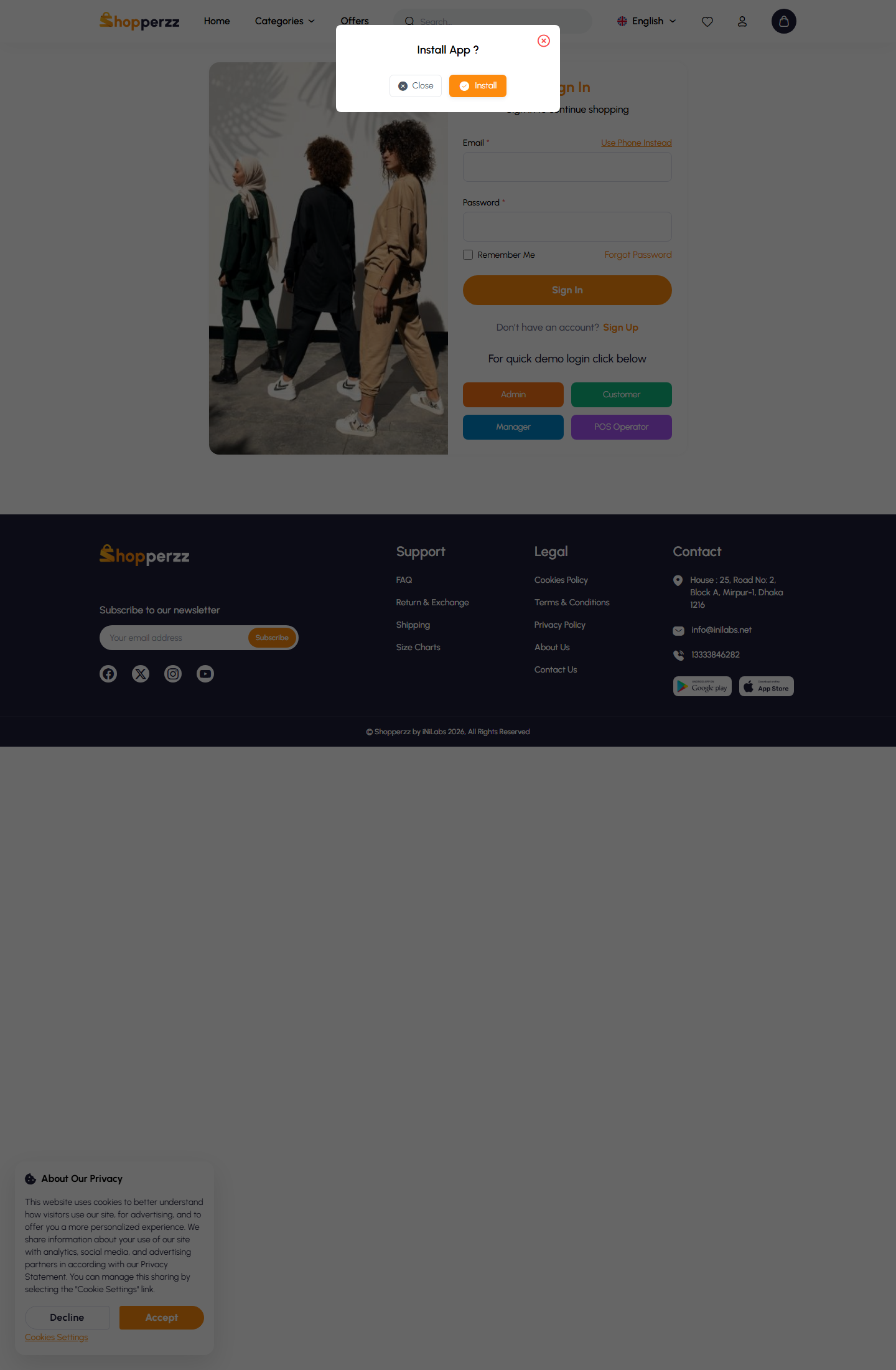 Live Shopperz demo login preview